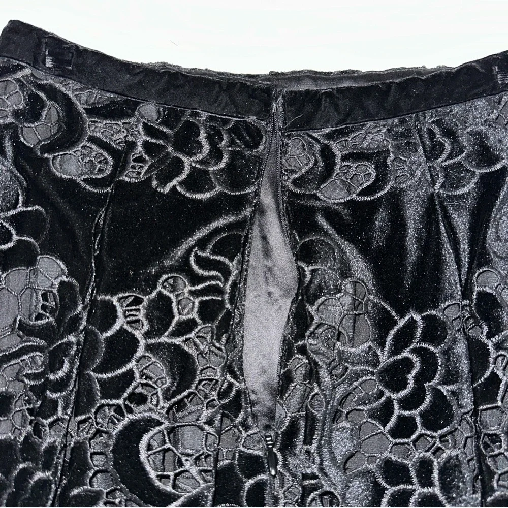Antonio Melani Embroidered Floral Black Velvett Midi Skirt
